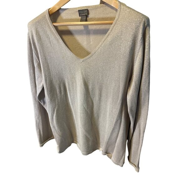 Additions by Chico's Gold Metallic V Neck Long Sleeve Knit Sweater Sz XL - Picture 3 of 8